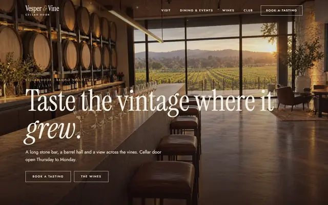 The top of a winery cellar door website