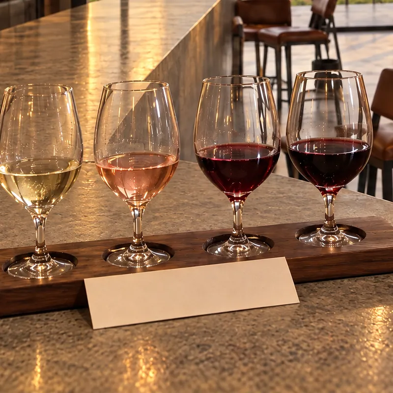 Close view of five glasses from white to deep red.