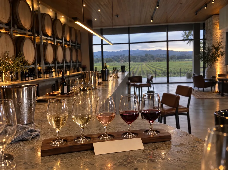 The owner's photo of wine glasses on the bar, dim, with an ice bucket and cloth beside them