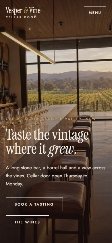 Vesper & Vine Cellar Door sample site on a phone
